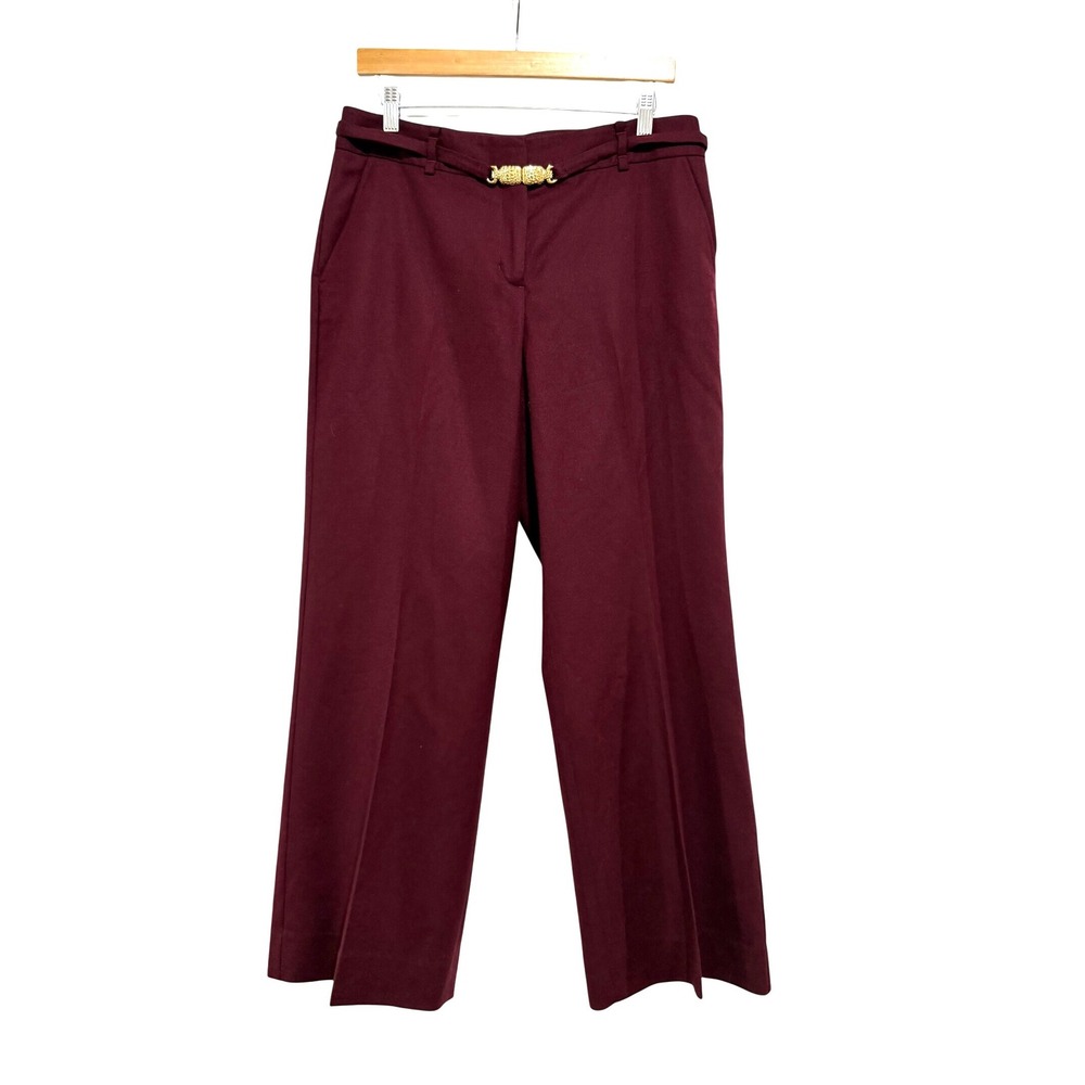 Talbots Petites Heritage Burgundy Wool Wide Leg Trousers Pants 10P Belted Gold